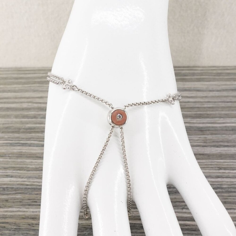 Tory Burch Logo Pearl Slider Adjustable Bracelet Silver OS - Picture 9 of 12